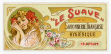 Load image into Gallery viewer, Antique, Unused, French Art Nouveau LE SUAVE Soap Box Label, HELIOTROPE SET