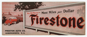 Antique, Unused 1920's FIRESTONE TIRES Advertising Blotter || Somerworth, New Hampshire