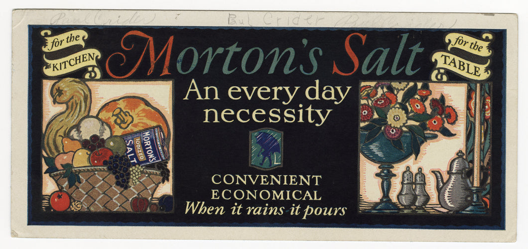 Vintage, Unused 1920's MORTON'S SALT Advertising Blotter, Kitchen and Table