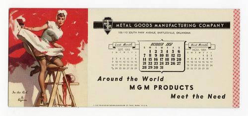 Vintage, Unused Oct. 1951 METAL GOOD MFG. CO. Naughty Blotter, Gil Elvgren House Painter Girl Pinup Girl