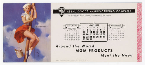 Vintage, Unused May 1955 METAL GOOD MFG. CO. Naughty Blotter, Gil Elvgren Sailor Pinup Girl on Mast