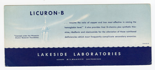 Vintage, Unused LAKESIDE LABORATORIES, Licuron-B Blotter
