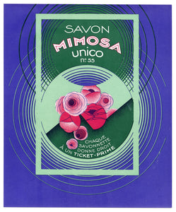 Vintage, Unused, French Art Deco SAVON MIMOSA Soap Box Label, UNICO