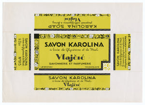 Vintage, Unused, French Art Deco SAVON KAROLINA Soap Box Label, YUGOSLAVIA