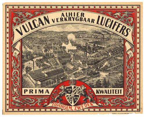 Antique, Unused, Swedish VULCAN LUCIFERS Match Box Label || Tidaholm, Sweden