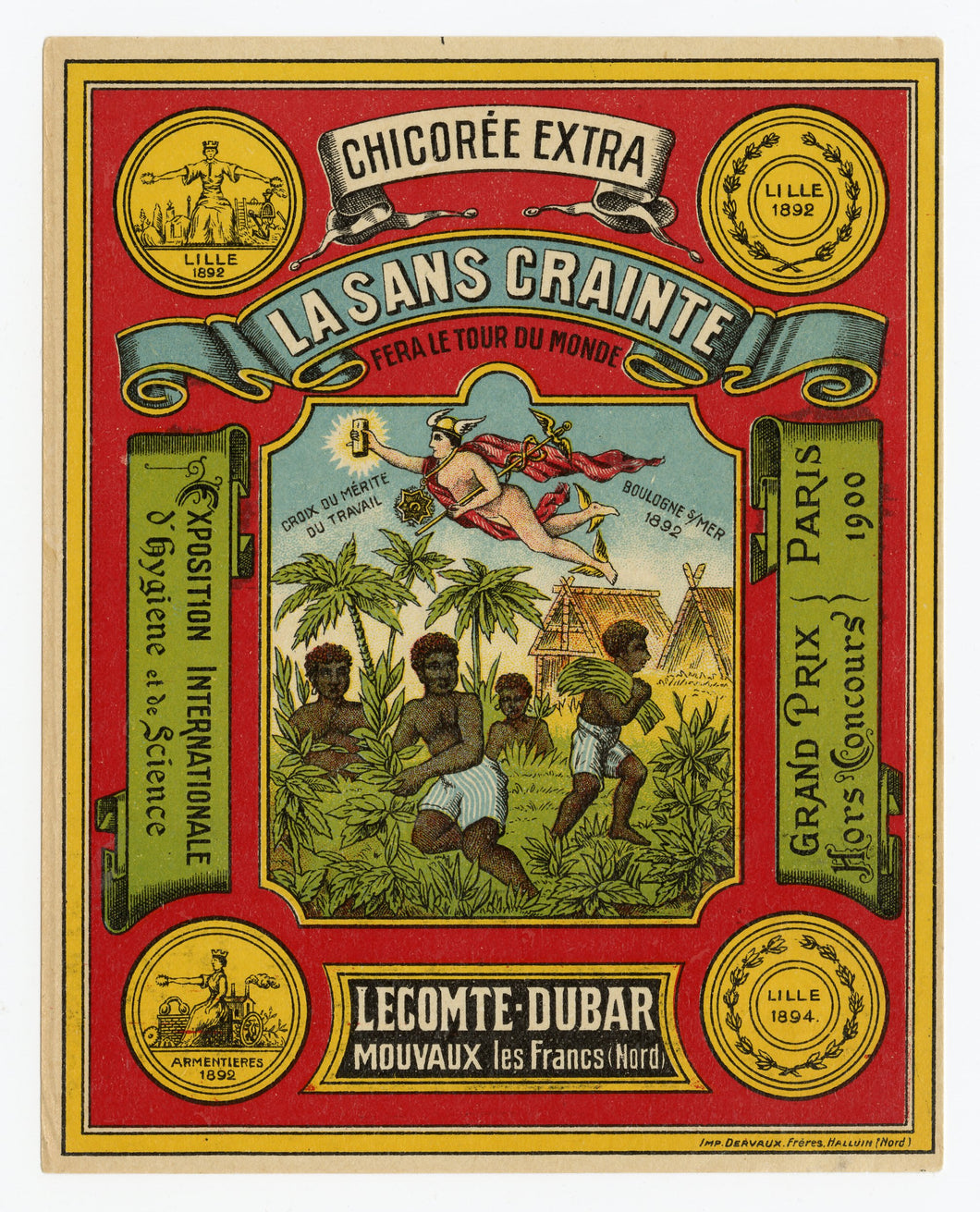 Vintage, Unused, French LA SANS GRAINTE Coffee Label, Imperialism