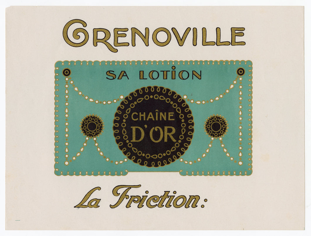 Vintage, Unused, French Art Deco CHAINE D'OR Cosmetic, Lotion Label