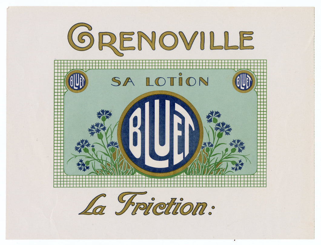 Vintage, Unused, French Art Deco BLUET Brand Cosmetic, Lotion Label