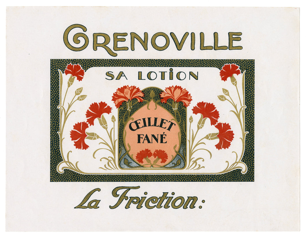 Vintage, Unused, French Art Deco OEILLET FANE Cosmetic Lotion Label