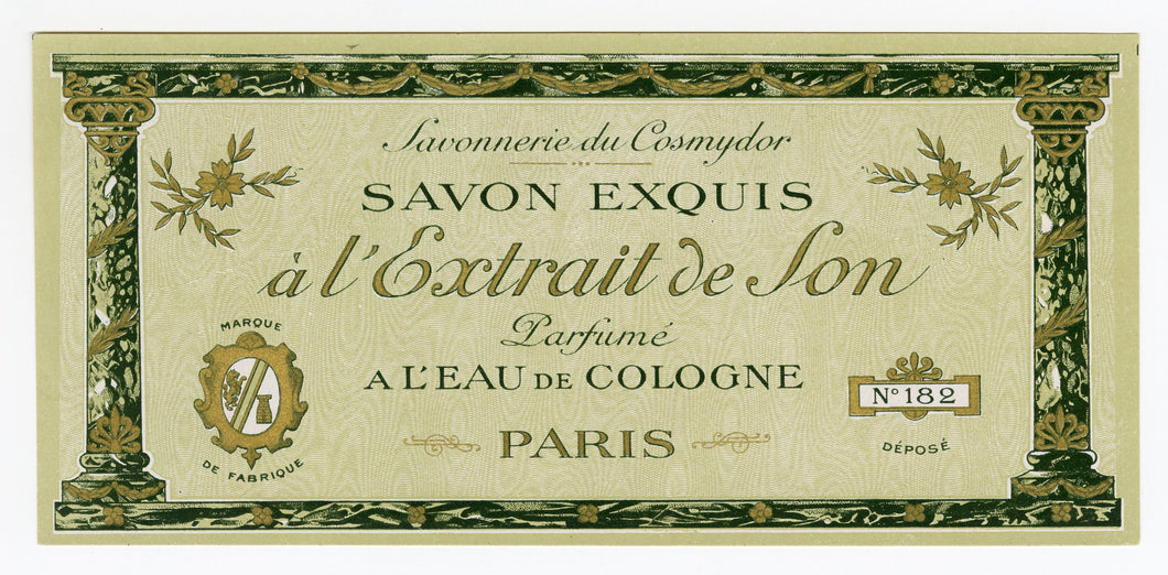 Vintage, Unused, French Art Deco L'EXTRAIT DE SON Perfume, Soap Box Label, COSMYDOR