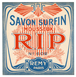 Vintage, Unused, French Art Deco MOUSSEUX RIP Soap Box Label, REMY
