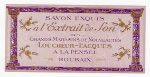 Vintage, Unused, French Art Deco A L'EXTRAIT DE SON Soap Box Label, ROUBAIX