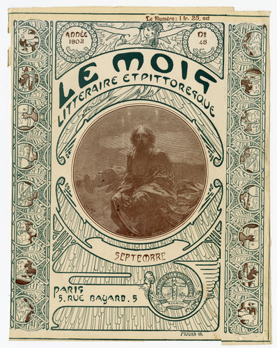 Rare, Antique, French MUCHA Illustrated September 1902 LE MOIS Literary Magazine Cover, Art Nouveau