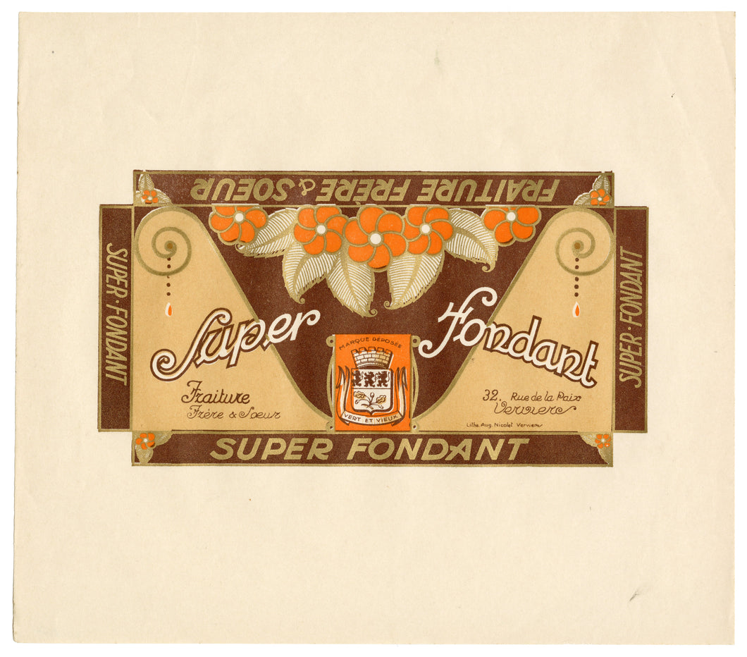 Vintage, Unused, French Art Deco SUPER FONDANT Candy, Chocolate Box Label