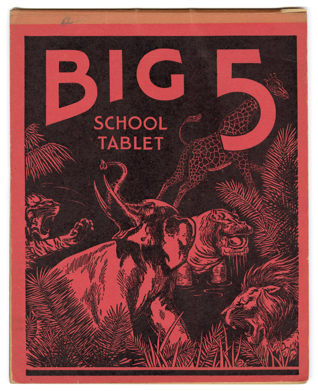 1930's-1940's BIG 5 Jungle Animal Themed Children's School Tablet, Used