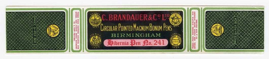 Antique, Unused Circular Pointed Magnum Bonum Pen Box Label, HIBERNIA PEN