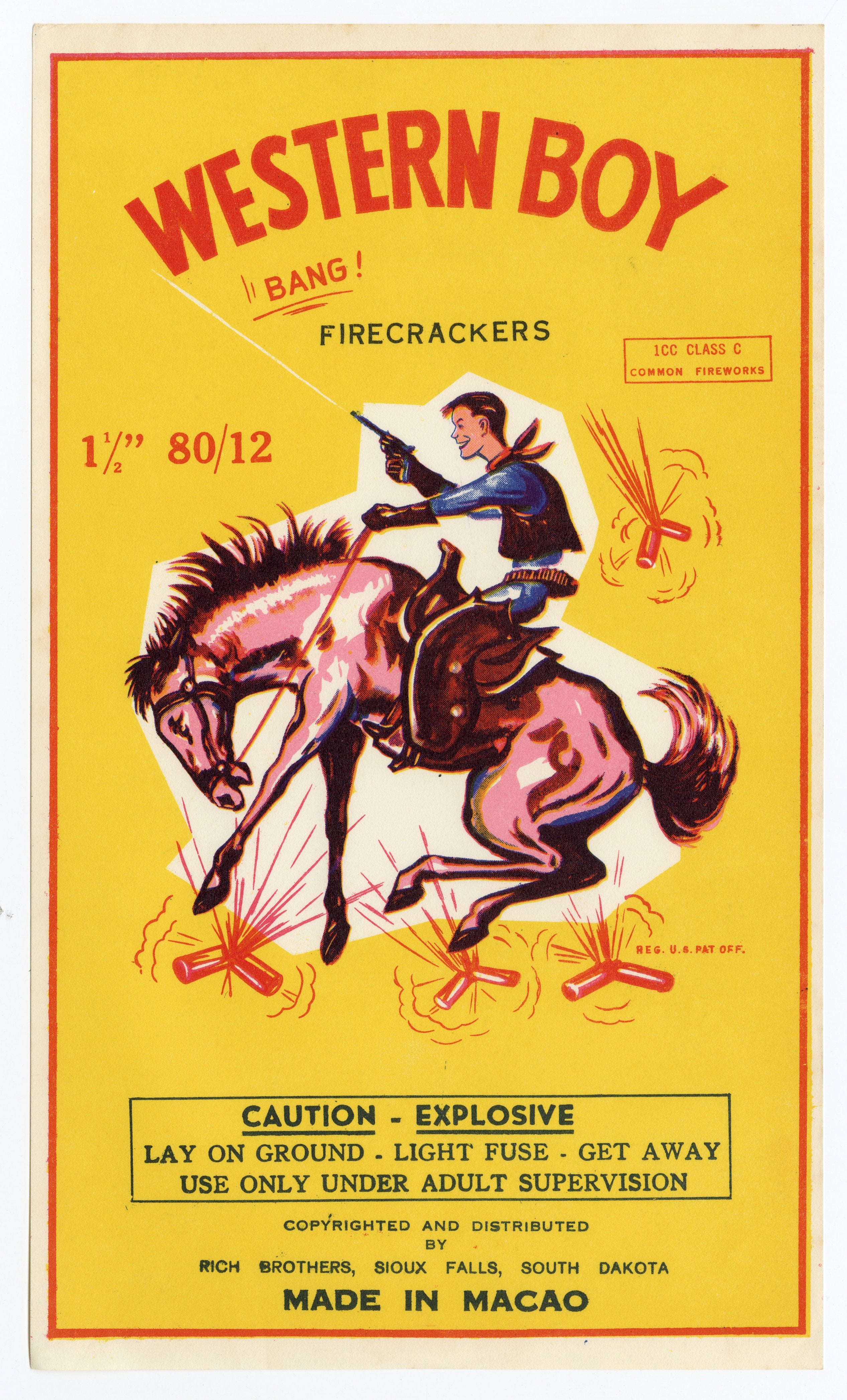 Vintage, Unused, Chinese WESTERN BOY Fireworks Cracker Crate LABEL 