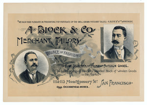 Antique 1900's A. Block & Co. MERCHANT TAILORS Ad, Yosemite Tours, San Francisco