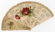 Load image into Gallery viewer, 1901 Victorian Die-cut Advertising Fan, Calendar, Embossed Roses