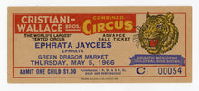 Load image into Gallery viewer, 1966 CRISTIANI-WALLACE BROS. CIRCUS TICKET, Menagerie, Side Show, Tiger