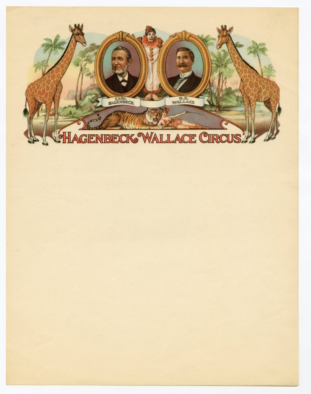 Antique 1910's-1920's HAGENBECK WALLACE CIRCUS Blank LETTERHEAD