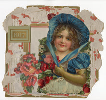 Load image into Gallery viewer, 1917 Large Antique Die-cut, Three Dimensional Calendar, Child in Blue Bonnet