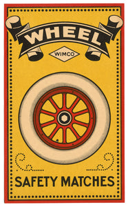 Antique, Unused WHEEL SAFETY MATCH CRATE LABEL, Wimco, Yellow