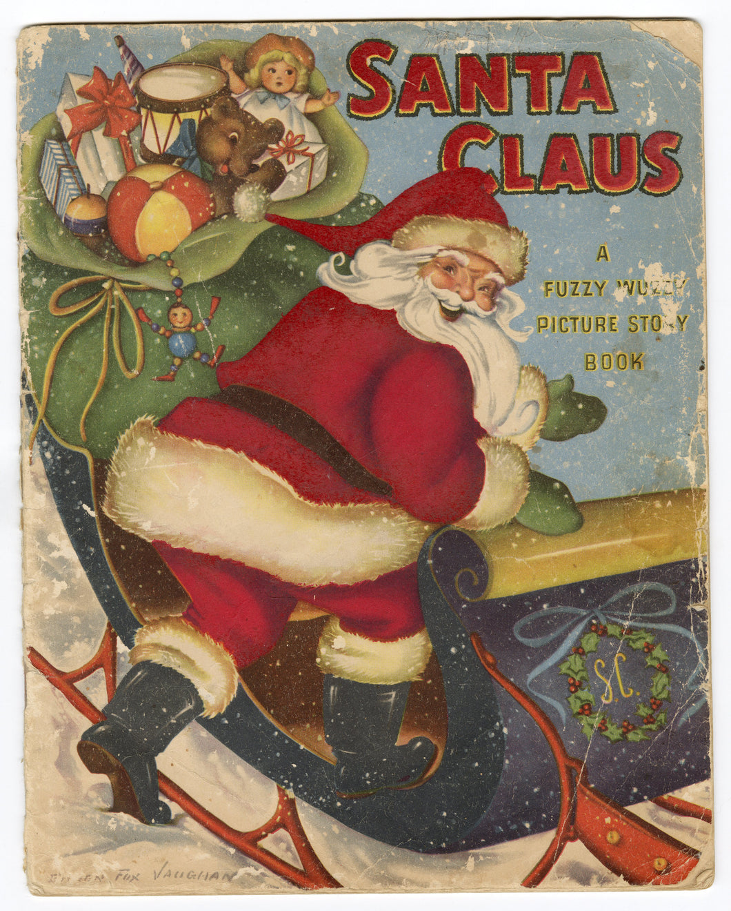 1947 Children's SANTA CLAUS Fuzzy Wuzzy Storybook, Flocked Christmas Pages