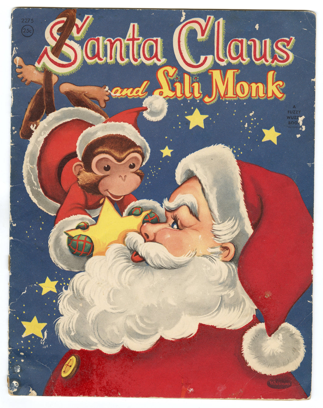 1955 SANTA CLAUS & LILY MONK Children's Flocked Christmas Storybook, Children, Monkey