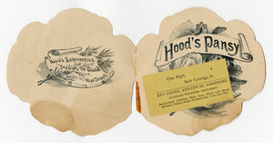 Antique Victorian Die-Cut HOOD'S SARSAPARILLA Trade Card. Quack Medicine, Pansy 