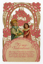 Load image into Gallery viewer, Antique 1920&#39;s Pop-Up Small Children VALENTINE&#39;S DAY CARD, Pink Flowers
