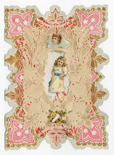 Load image into Gallery viewer, Antique 1880&#39;s-1890&#39;s Die-Cut, Doily VALENTINE&#39;S DAY CARD, Small Girl, Gold Ink