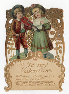 Antique 1900's Die-Cut, Embossed VALENTINE'S DAY CARD, Children Singing, Violin