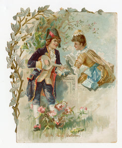 Antique, Die-Cut Early 1880's "With Fond Devotion" VALENTINE'S DAY CARD, Musical Couple 