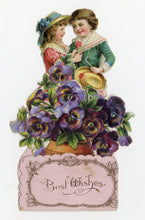 Load image into Gallery viewer, Antique &quot;Best Wishes&quot; Fold-Out VALENTINE&#39;S DAY CARD, Small Girl and Boy, Flowers