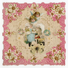 Load image into Gallery viewer, Antique, Layered Paper Doily VALENTINE&#39;S DAY CARD, Pink and Gold Flowers