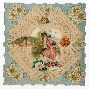 Antique, Embossed Paper Doily Valentine's Day Card, "When Thou art Night"