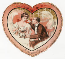 Load image into Gallery viewer, Beautiful, Antique Die-cut VALENTINE&#39;S DAY CARD, Edwardian Couple in Heart