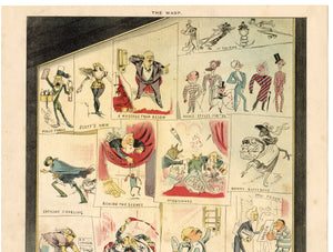 1885 Antique, Original WASP MAGAZINE VALENTINE'S DAY Two Page Satirical Print
