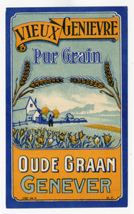 Antique, Unused, French OUDE GRAAN GENEVER, Gin LABEL, Farm Scene