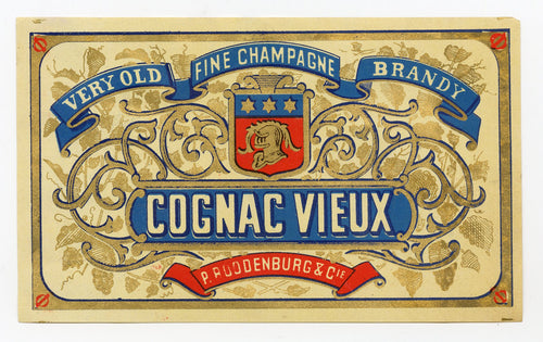 Antique, Unused COGNAC VIEUX LABEL, Fine Champagne, Brandy, Knight
