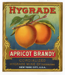 Antique, Unused Hygrade APRICOT BRANDY LABEL, Cognac, Alcohol