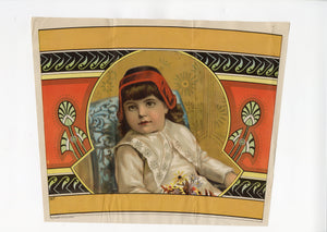 Antique Art Nouveau Advertising Lithograph, Young Victorian Girl Print, Nouveau Border