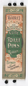 Antique 1900's ELITE TOILET PIN TABLET, Edwardian Glass Hat Pins, Vintage Fashion