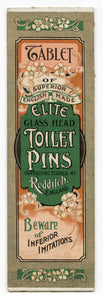 Antique 1900's ELITE TOILET PIN TABLET, Edwardian Glass Hat Pins, Vintage Fashion