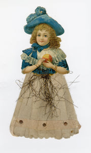 Antique Victorian Die-Cut Scrap Doll, Cotton Skirt, Metallic Thread