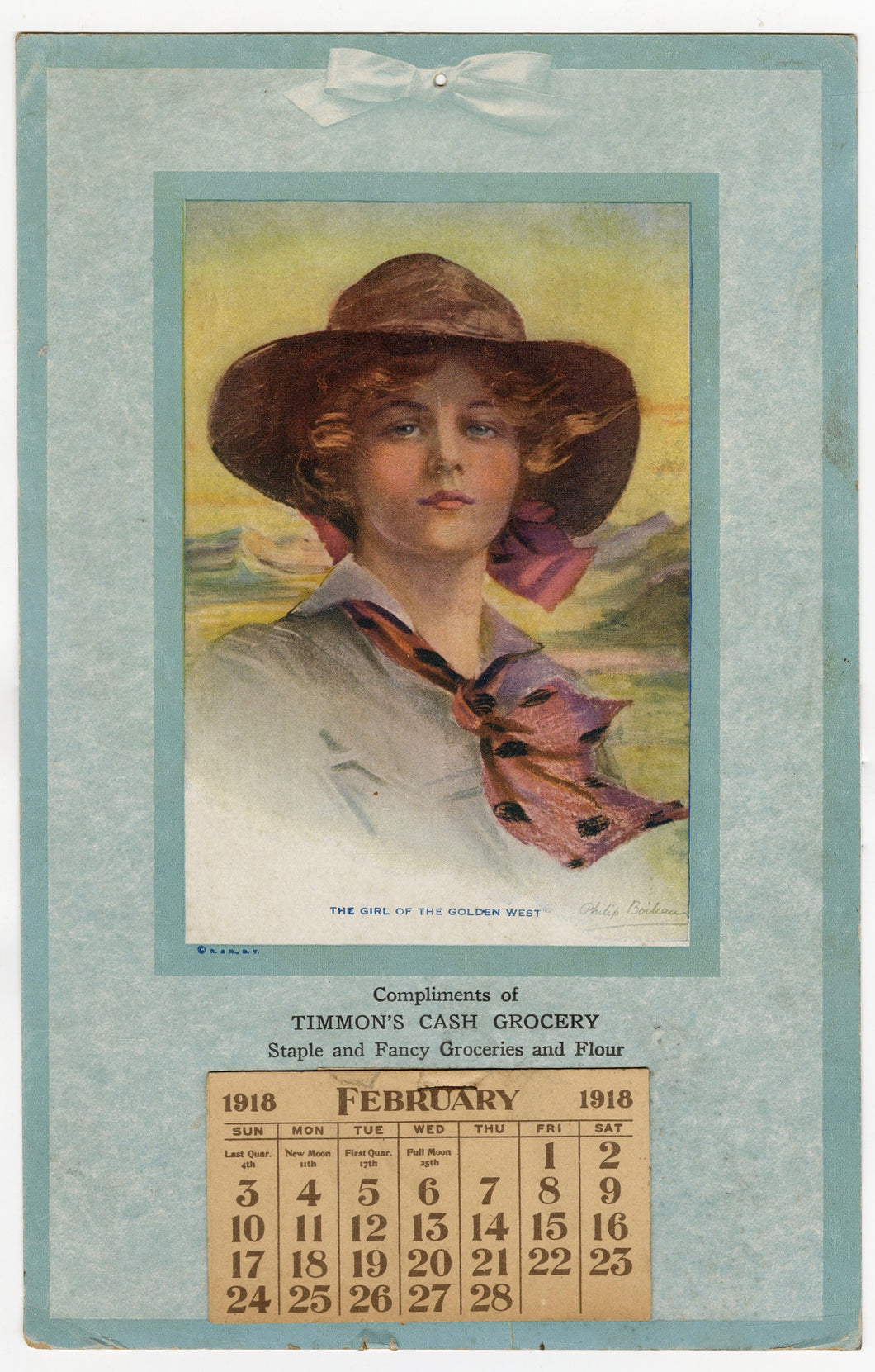 1918 Antique GIRL OF THE GOLDEN WEST Advertising Calendar