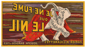 Antique, Unused, French Art Deco Era LE NIL Tobacco Cigarette Label with Elephant
