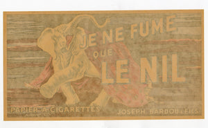 Antique, Unused, French Art Deco Era LE NIL Tobacco Cigarette Label with Elephant