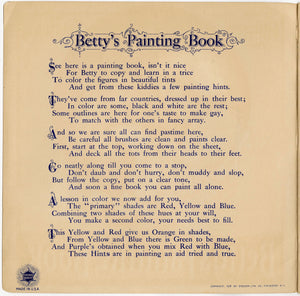 1917 Betty's Painting Book, Children's Instructional Coloring Book, Mary Evans Price